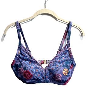 Sunseeker Blue Floral Bikini Top 6 US Women’s Boho Colorful Flowers Molded Cups